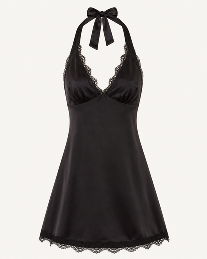 The Midnight Lace Halter Mini Dress